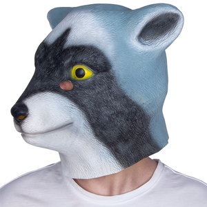 Máscara de Látex de <span class=keywords><strong>Mapache</strong></span>/Lobo, Cabeza Completa, Gris/Negro, Textura Realista, Ojos Amarillos Brillantes, Suave y Cómoda, para Halloween, Cosplay y Fiestas - Product Image 3