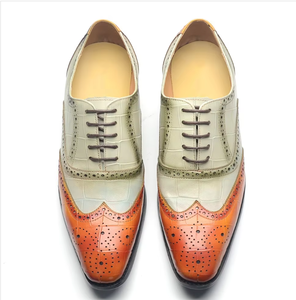 High-quality genuine leather men's formal <b>shoes</b> with square toe and laces, suitable for wedding events and casual wear. - Product Image 3