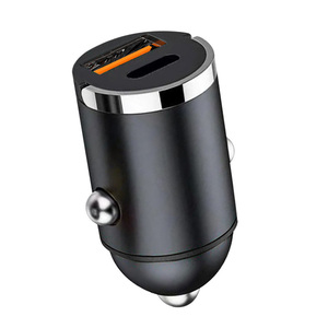 12V 24V anillo de tracción metal mini cargador de coche PD 30W carga rápida QC3.0 tipo C adaptador de enchufe de encendedor de cigarrillos de doble puerto para coche - Product Image 1