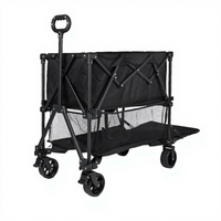Chariot pliant à double plateau en acier inoxydable robuste à quatre roues, avec plateau inférieur tout-terrain, grand format, OEM, pour le camping