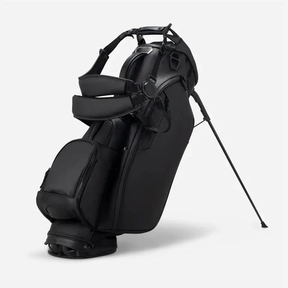OEM black leather golf stand bag leather high quality golf bag for men