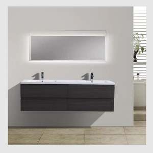 Modern European Wall-Mounted <b>Wood</b> <b>Bathroom</b> <b>Vanity</b> Set PVC Case Water-Resistant with Single & Double Sink LED Mirror Accessories - Product Image 5