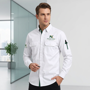 Chemise d'uniforme d'entreprise pour homme, chemise de travail blanche en coton respirant à manches longues avec impression de logo, mode professionnelle - Product Image 1