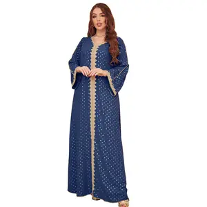 2024 Spring Autumn Winter Four Seasons Universal Robe Fashion Lace Hot Selling Gold Printing Bronzing Abaya Muslim Dress Women