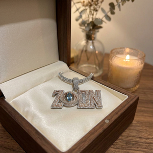 Colgante de Moissanita Zion Letter de Plata 925 con Piedra Azul Ojo Turco, Estilo Hip Hop Iced Out, Amuleto Unisex, Regalo - Product Image 1