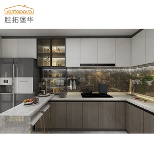 Decoración de interiores, <span class=keywords><strong>en</strong></span> forma de U de diseño de cocina de grano de madera de Australia apartamento moderno del Gabinete de cocina - Product Image 3