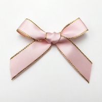 Nœud en satin rose élégant Gordon avec bordure dorée - Nœuds en ruban pré-noués pour robes de filles, accessoires pour cheveux et décoration de vêtements