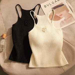 Annshine Sexy Girl Bow Collar Sweet Knitted Camisole Women's Slim-fit Short Style Crop Top Summer Vest - Product Image 2
