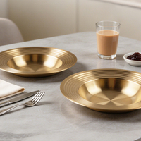 Nouvelle assiette à pâtes créative en acier inoxydable style coréen, compatible micro-ondes, design rétro de luxe léger, plat à collation épaissi