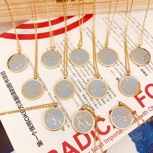 Collier en gros avec les 12 signes <span class=keywords><strong>du</strong></span> zodiaque, émail blanc et bleu, acier inoxydable plaqué or 18 carats, chaîne à maillons en émail cristal <span class=keywords><strong>horoscope</strong></span> étoile - Product Image 5