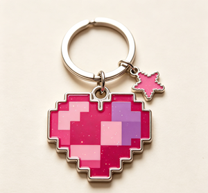 Custom Logo Pixel Heart Metal Key Chain Glitter Acrylic <b>Keyring</b> Pink Promotional Gift <b>Charm</b> - Product Image 4