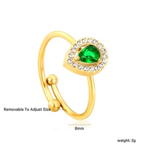 Bagues ajustables ouvertes en acier inoxydable plaqué or 18 carats avec zircone cubique colorée pour femmes – Bijoux tendance en gros - Product Image 4