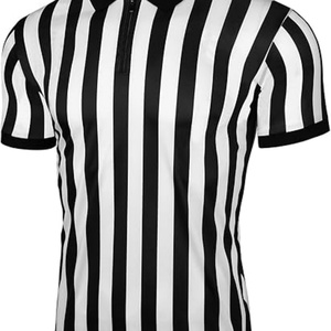 Chemise d'arbitre officielle pour homme, rayée noir et blanc, col zippé, manches courtes, uniforme d'arbitre, jersey tricoté respirant 100% - Product Image 4