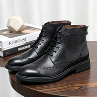 Sepatu bot pendek kasual pria, sepatu bot Ankle kulit sapi asli Retro, sepatu bot sepeda motor berjalan sol tebal elegan untuk pria