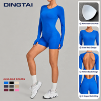Dingtai Rundhals-Ausschnitt-Rückenfreier Langarm-Einteiler für Damen mit herausnehmbaren Polstern und Po-Lifting-Effekt für Pickleball