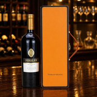 Boîte cadeau en cuir de luxe orange pour une bouteille de vin avec poignée, personnalisable avec logo, 15Y