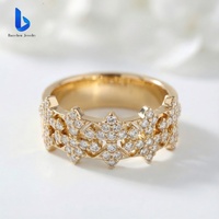 Bague d'éternité à double bande en or jaune 14 carats, diamant de laboratoire taille ronde, bague d'anniversaire, cadeau de mariage raffiné pour partenaire de vie