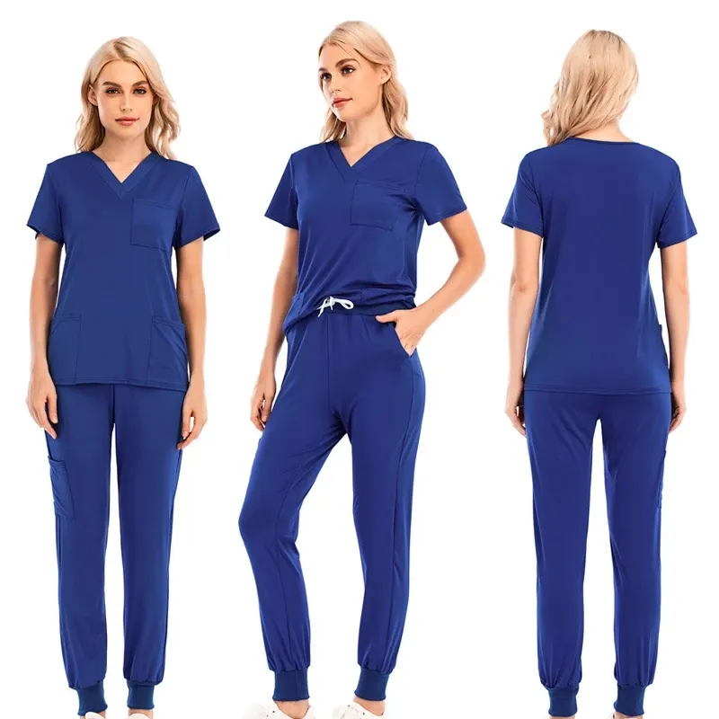 XS-2XL 6 Colors V-neck Nursing Working Top Pants Uniform Solid Light Breathable Soft Women Wear Suit