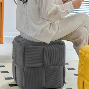 Repose-pieds ottoman en velours côtelé carré doux et confortable, tabouret de canapé - Product Image 4