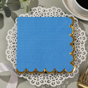 <b>Disposable</b> Paper Napkins Dark Blue Gold Foil Trim 250mm Square For Birthday Parties Wholesale - Product Image 2
