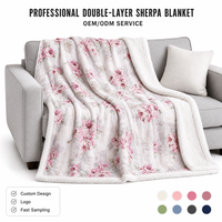 Nouvelle couverture en polaire sherpa à double couche avec un design floral unique, personnalisable et imprimée, pour l'hiver