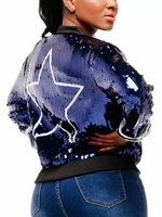 Veste bomber unisexe scintillante à sequins matelassée style cowboy, à manches longues et fermeture éclair, pour les jours de match printemps-automne