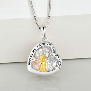 Pendentif en argent sterling 925 plaqué or <span class=keywords><strong>trois</strong></span> coeurs amitié famille grande <span class=keywords><strong>petite</strong></span> soeur meilleurs amis grande <span class=keywords><strong>pierre</strong></span> collier - Product Image 5