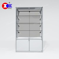 Vitrine en verre avec cadre en aluminium gris avec éclairage LED Étagères flottantes et miroir au dos pour vitrine de bijouterie