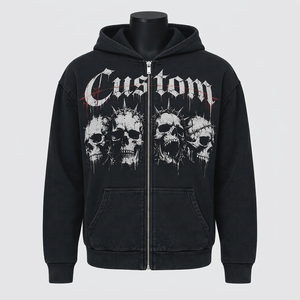 Custom Gothic <b>Zip</b>-<b>Up</b> <b>Hoodie</b> Unisex <b>Black</b> French Terry Breathable Oversized Fit Streetwear Autumn Wear Rhinestone Glitter Print - Product Image 1