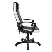 Chaise de jeu de bureau à domicile en cuir pivotant ergonomique confortable inclinable en noir blanc avec base en nylon solide et porteuse