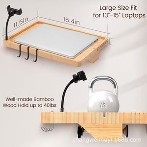 Wooden Bedside Table <b>Clip</b> On Portable Laptop Tray Storage Rack For Bedroom With Phone Holder And Headphone <b>Hook</b> - Product Image 3