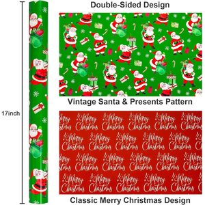 Vintage Christmas <b>Wrapping</b> <b>Paper</b> Green Reversible Santa Theme 17 Inch X 33 Feet Gift Wrap Craft Use Recyclable - Product Image 3