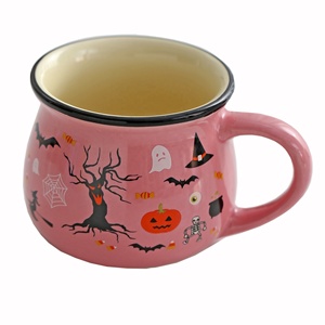 Écologique Roman Imprimé Halloween Tasse En Céramique Fantôme Festival Cadeau Porcelaine Tasse À Café Citrouille Smiley Visage Tasse Wattle Mug - Product Image 5