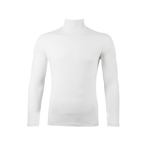 Haut de sport tricoté à col roulé blanc à manches longues pour homme, séchage rapide, couleur unie, coupe classique, logo au dos, vente en gros - Product Image 1
