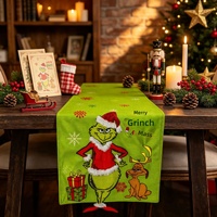 Chemin de table et sets de table lavables en polyester à thème Grinch de Noël transfrontalier – Décorations de fêtes