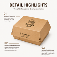 Boîte à hamburger en papier kraft écologique, jetable, biodégradable, avec logo personnalisé pour les restauration rapide et les en-cas