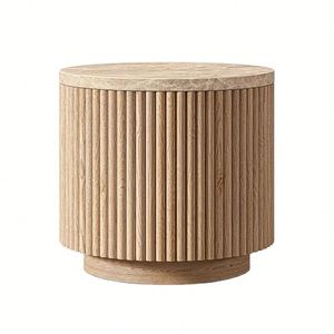Mesa de Centro Redonda de Madera Maciza Estilo Americano, Creativa, Sencilla y Retro, Mesa Esquinera Simple con Tablero de Mármol - Product Image 1