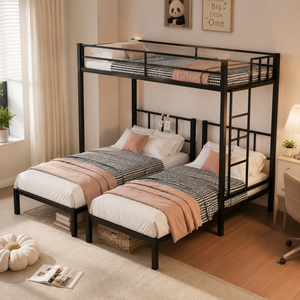 Heavy Duty Metal Loft <strong>Bed</strong> With 2 Twin <strong>Beds</strong> Underneath, Twin XL L-Shaped Triple <strong>Bunk</strong> <strong>Bed</strong> For Dormitory Apartment, Noise Free - Product Image 6