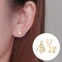 Boucles d'oreilles asymétriques en forme d'arbre de Noël en acier inoxydable plaqué or 18 carats, pour femmes, à porter au quotidien, cadeau, accessoires de mode en gros
