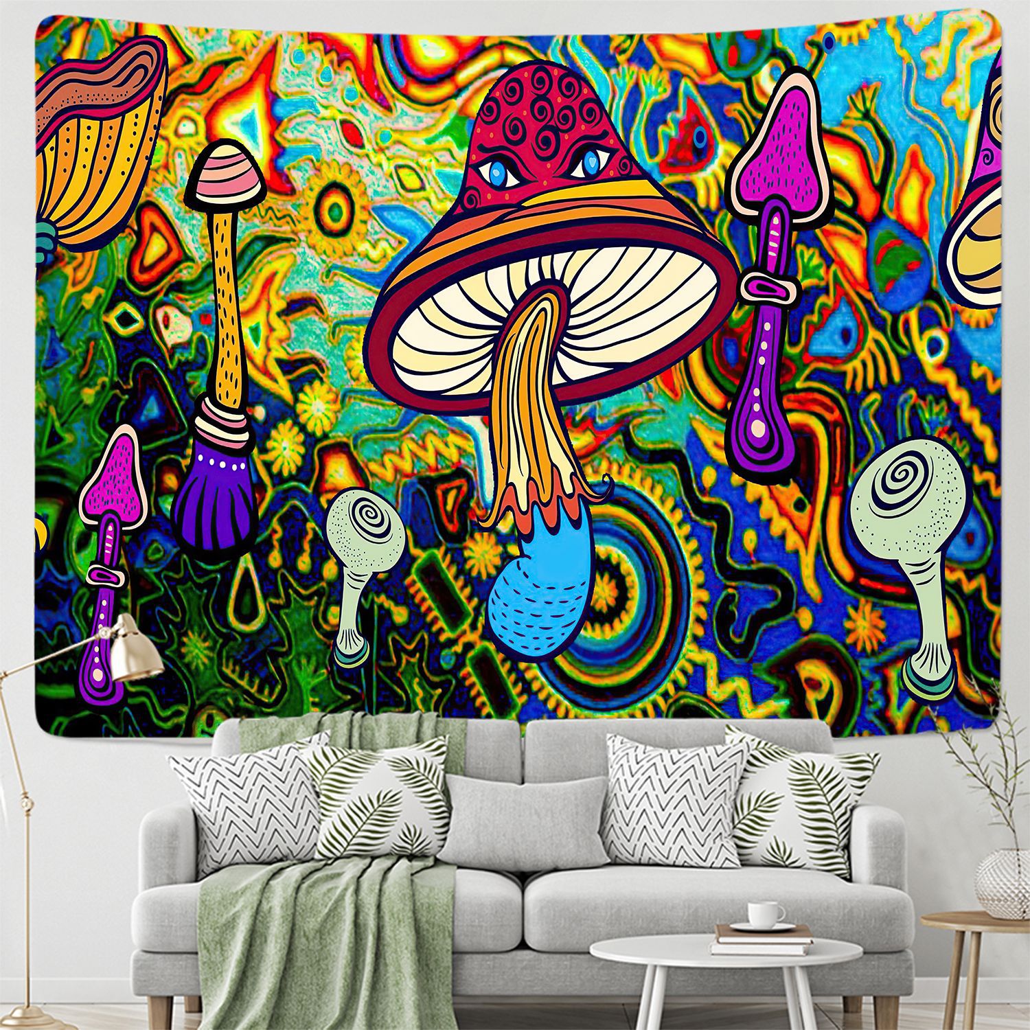 Permadani dinding kamar tidur Psychedelic Poster kerajinan sihir dipasang tengkorak terpasang dinding permadani bintang tanaman abstrak Boho untuk kamar rumah