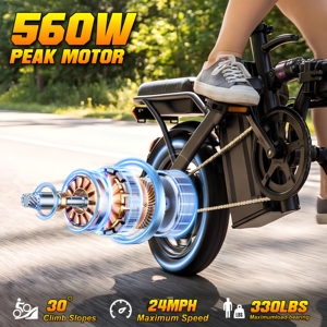 CE Certified US Warehouse Leisure Rider Mini 48V 560W Lithium Battery Brushless Folding Electric Bike Single Speed Disc Brakes - Product Image 3