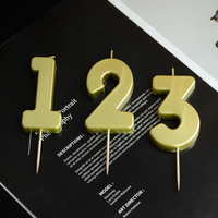 Grandes bougies d'anniversaire numérotées de 7 cm, finition dorée métallique, sans fumée, non toxiques, en cire de paraffine, bougies de gâteau en chiffres, vente en gros