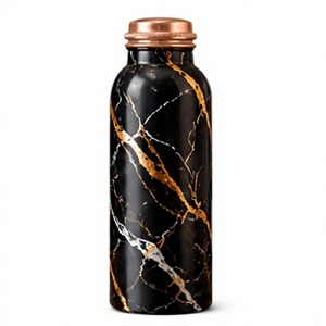 Bouteille d'eau moderne en marbre noir doré et cuivre, écologique, avec couvercle en cuivre, de luxe, portable, pour la maison et les hôtels - Product Image 1
