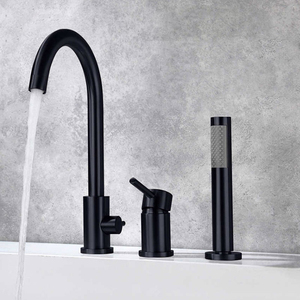 Rubinetto per <span class=keywords><strong>Vasca</strong></span> da Bagno Moderno in Ottone Lucidato, Montaggio su Piano, Monocomando a Tre Fori <span class=keywords><strong>con</strong></span> Doccetta a Pioggia Calda/Fredda - Product Image 4