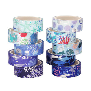 Jinxiang Technology <b>Blue</b> Ocean Washi Tape 10 <b>Rolls</b> Hot Foil <b>Paper</b> Adhesive Tape For DIY Journal Decoration - Product Image 5