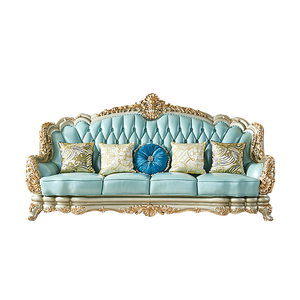 طقم أريكة جلدية أوروبية 124 قطعة، أريكة فاخرة بلون الشمبانيا مع رقائق ذهبية وخشب صلب لغرفة المعيشة - Product Image 6