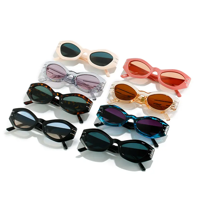 Sunglasses 2022 Unisex New Style Vintage Fashion Design Cat Eye Small Frame Polygon Sun Glasses Designer Latest Rivet Shades