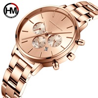 Montre chronographe à trois aiguilles et six affichages, calendrier, quartz, boîtier en alliage, bracelet en acier inoxydable, 38 mm, verre saphir, étanche, or rose
