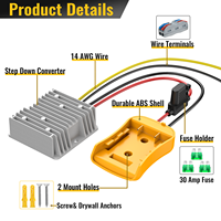 Adaptateur compatible Milwaukee pour RYOBI pour batteries au lithium 18V, convertisseur régulateur de tension DC-DC 12V 20A, éclairage LED
