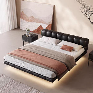 Lit double flottant en bois de luxe avec lumière douce pour chambre principale, cadre de lit moderne en cuir, lit <span class=keywords><strong>king</strong></span>-<span class=keywords><strong>size</strong></span> ou queen-<span class=keywords><strong>size</strong></span>, cadre de lit design et confortable - Product Image 2
